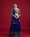 Indigo Blue Scallop Zari Embroidered Crop Top Lehenga with Sequin Work